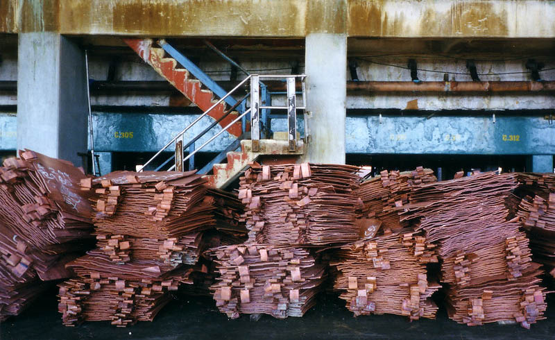 Copper cathode stacked up, ready for shipment.