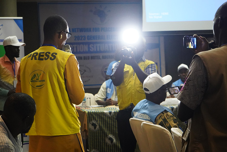 A journalist asking questions during the general elections in Sierra Leone in June, 2023. 