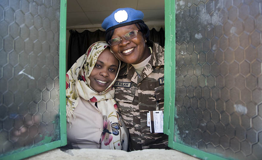 Police woman from Ghana, Margaret Dangah, and Sudanese Social Worker, Sawsan Musa Omar, pictured in Sudanese Police HeadQuarters.