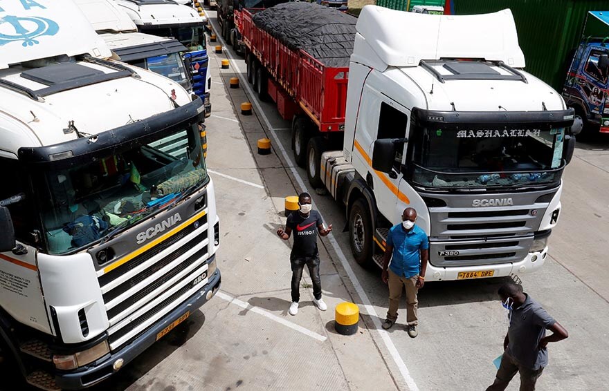 A queue of truck drivers