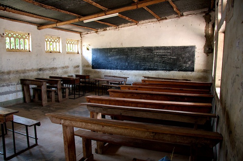 Empty class room in Uganda.