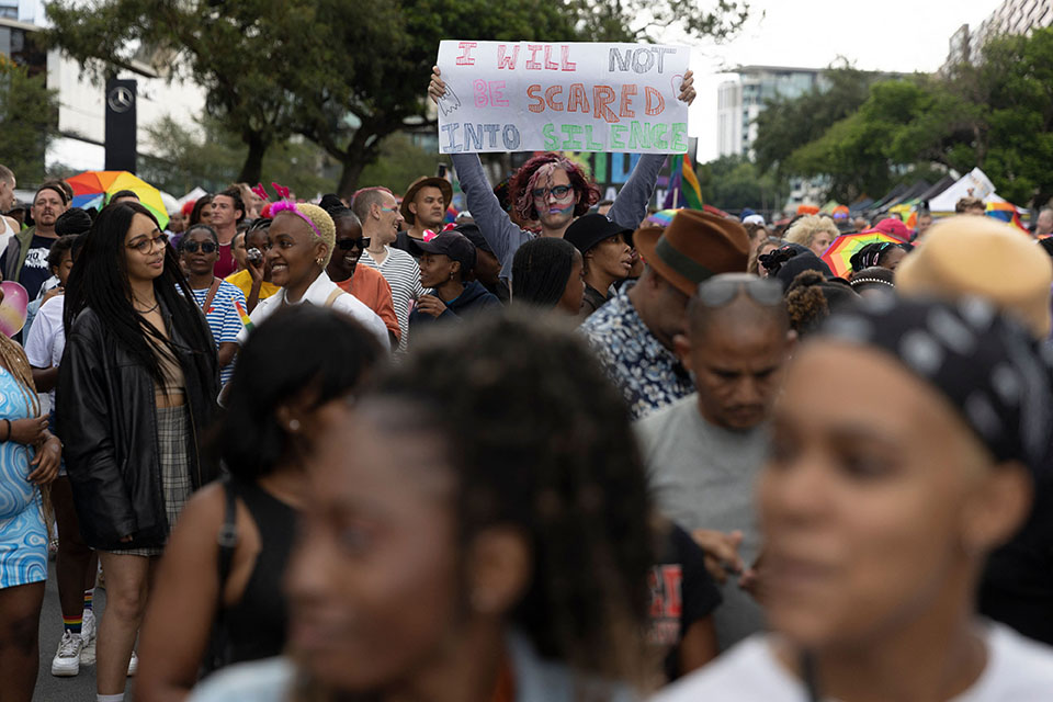 A crowd of people taking part in the Johannesburg Pride Parade