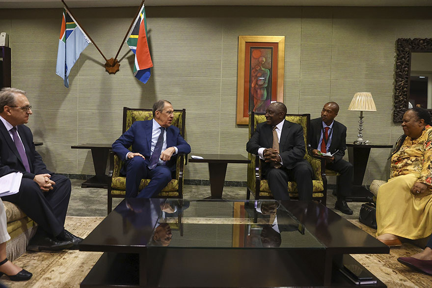 South African president Cyril Ramaphosa and Russian foreign minister Sergey Lavrov during a meeting in Pretoria, South Africa, on 23 January.