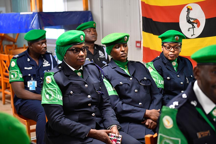 Individual Police Officers (IPOs), serving under the African Union Mission in Somalia (AMISOM), attend a medal award ceremony in Mogadishu to mark the completion of their one-year tour of duty in Somalia.