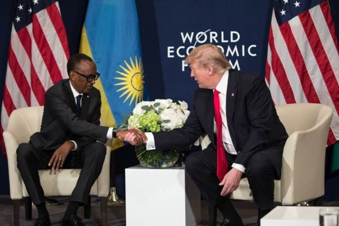 Donald Trump shakes hand with Paul Kagame