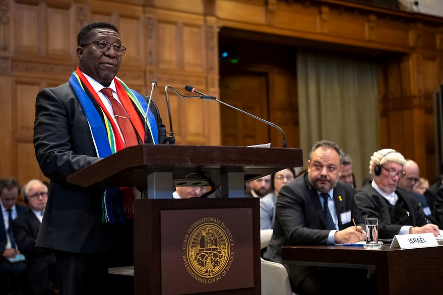 South African Ambassador Vusi Madonsela speaks on behalf of the South African defense team in the Gaza genocide case against Israel made by South Africa in the Hague, the Netherlands.Photo ICJ 
