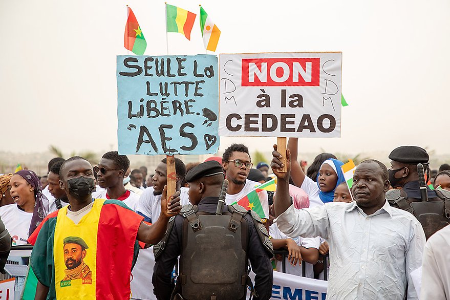 Bamako, Mali, 1 February 2024. Supporters of the military junta and of the Alliance of Sahel States attend a rally. Photo: Hadama Diakité, EPA.