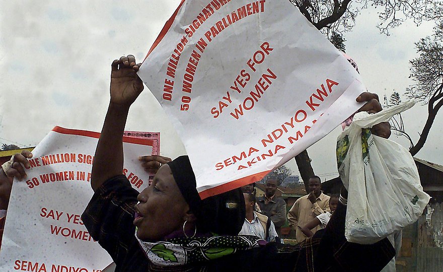A member of a Kenyan women's rights organisation partcipates in a rally in Nairobi 07 August 2007 to demand better political representation in parliament.